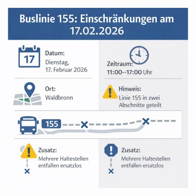Buslinie 155 in Waldbronn am 17. Februar zeitweise eingeschränkt